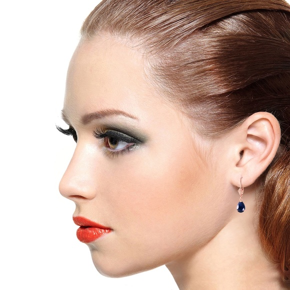 14K. SOLID GOLD LEVERBACK EARRING WITH SAPPHIRES (Yellow Gold) - Picture 3 of 5